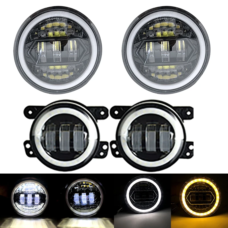 

7inch Round LED Halo H4 Headlights with DRL Amber Turn Signal + 4inch LED Fog Light Set For Jeep Wrangler JK JKU TJ LJ 1997-2018