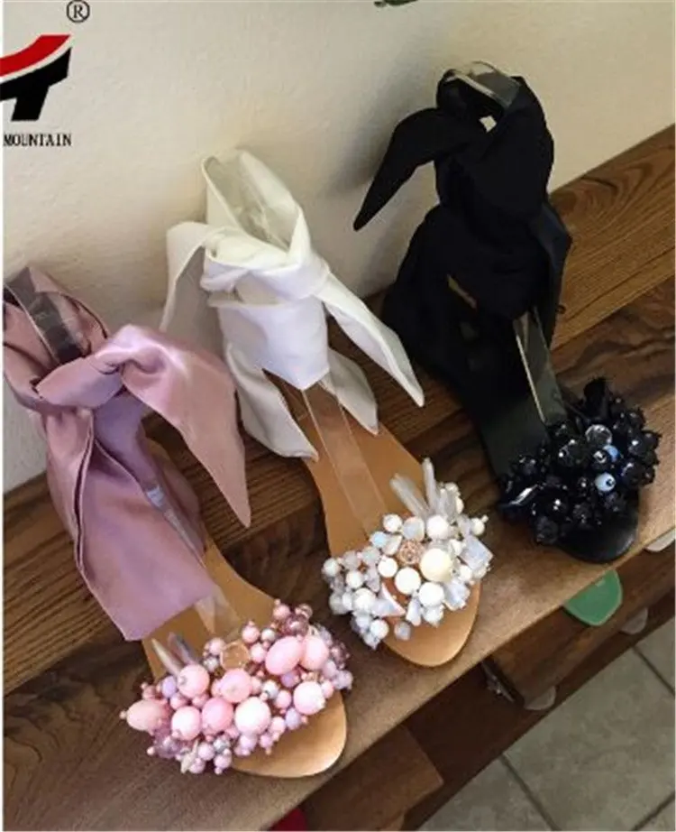 

Сандалии женские с открытым носком, плоская подошва, ремешок на щиколотке, бусины, цветы, большие размеры 35-43, модель Лето 2021