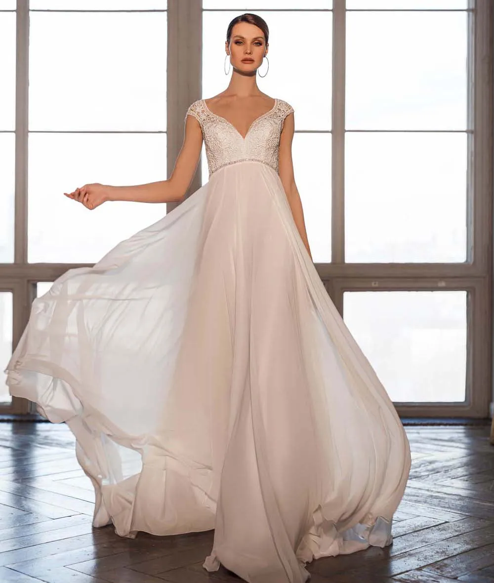 

Шифоновое свадебное платье, расшитое бисером, в стиле бохо, белое, с открытой спиной, свадебное платье, 2021