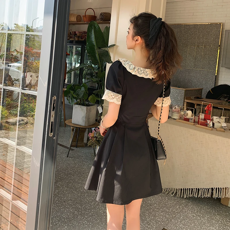 

Summer style restoring ancient ways of French party brought summer little black skirt of tall waist hubble-bubble sleeve Hepburn