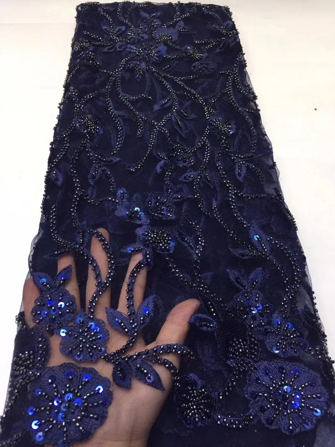 Темно синие жемчужины африканские Тяжелые вышитые бисером и блестками ручной