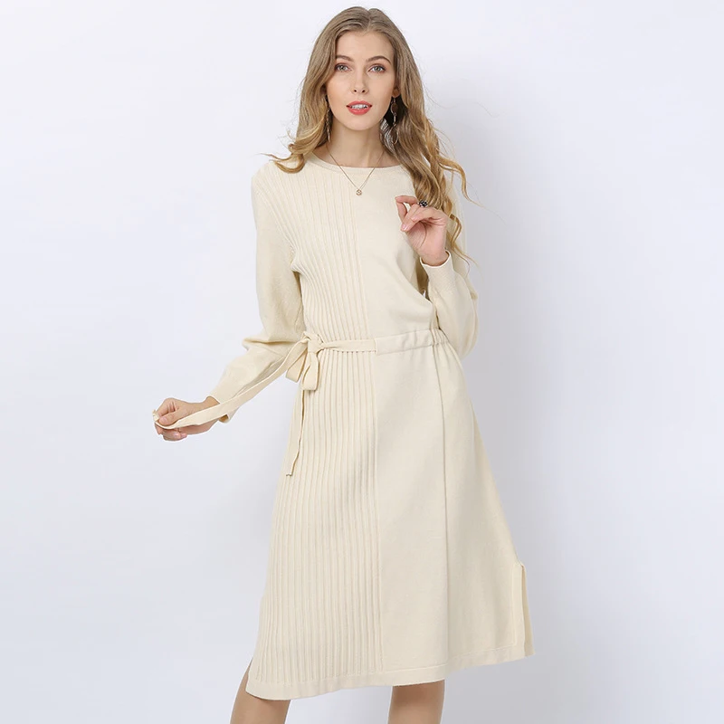 2019 осень и зима новый стиль тонкий над коленом в длинном платье свитер диких с