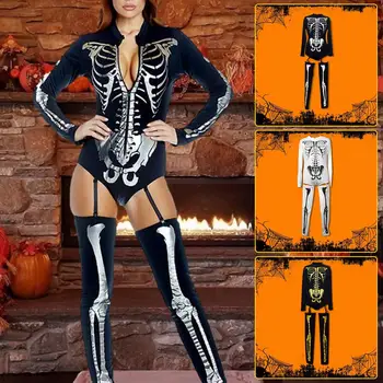 Skull Costume Women's Dress Up Witch Dead Day Jumpsuit Scary Bride Cosplay Carnival Party Vampire Fancy 1