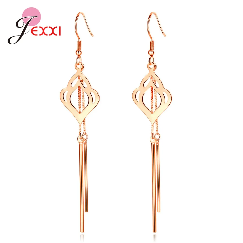 Геометрические серьги капли из стерлингового серебра 925 пробы с длинным цветком