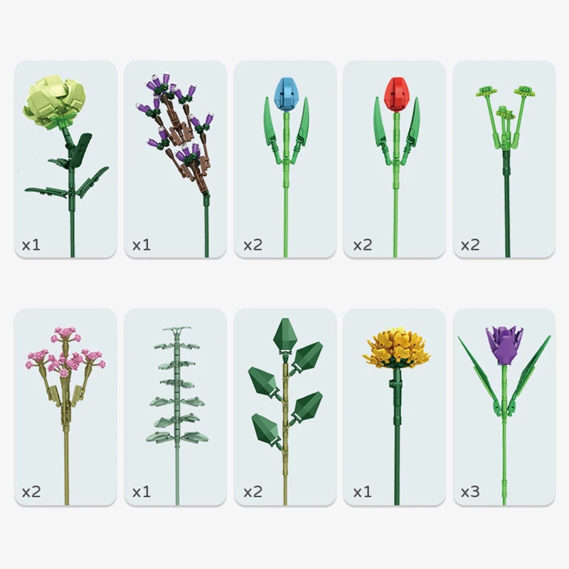 Идея букет цветов строительные блоки Moc романтическая роза фомантический цветок