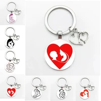 best mother and baby family keychain cartoon character glass silver plated keyring fashion gift for mothers day