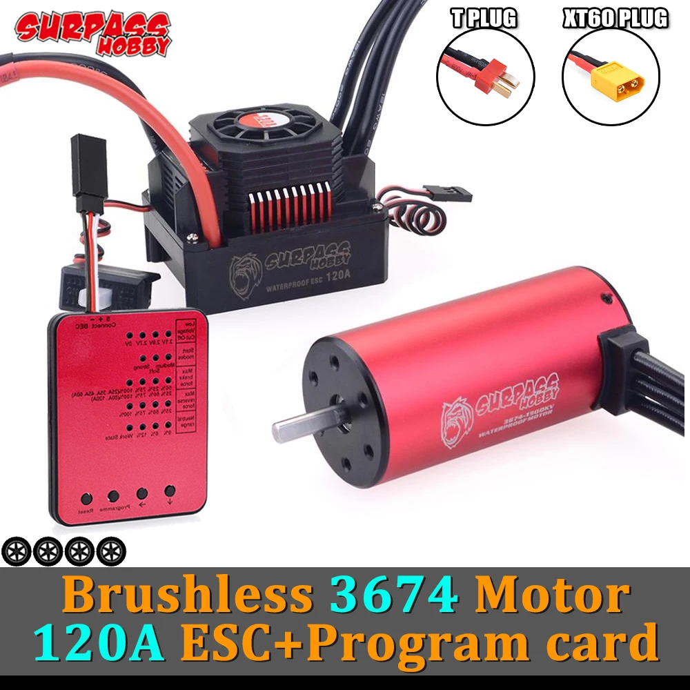 

Водонепроницаемый бесщеточный двигатель SURPASS HOBBY 3674 5 мм 120A ESC 4S, программная карта для радиоуправляемого автомобиля 1/8 Traxxas 15 кг, сервопривод ...