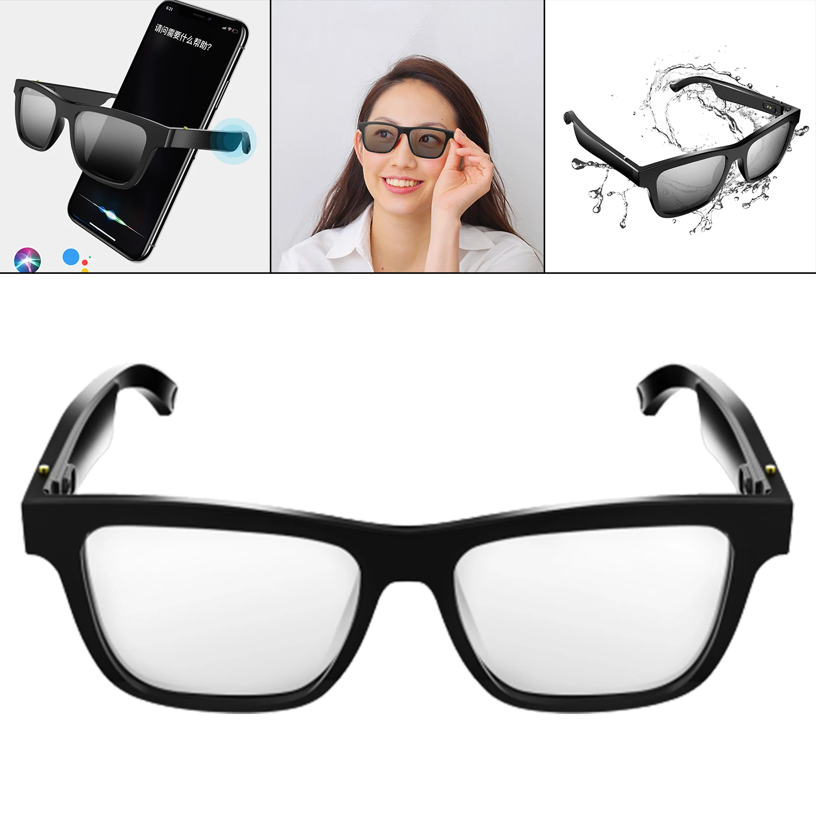 spesifikasi Kacamata Pintar Stereo Suara Headphone Terbuka Telinga Lensa Terpolarisasi Kontrol Suara Untuk IOS Android