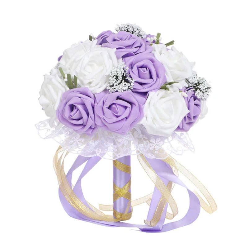 

Wedding Flower Bouquet Artificial Silk Rose Champagne Bouquet Flower Bridal Bridesmaids Wedding Hand Bouquets