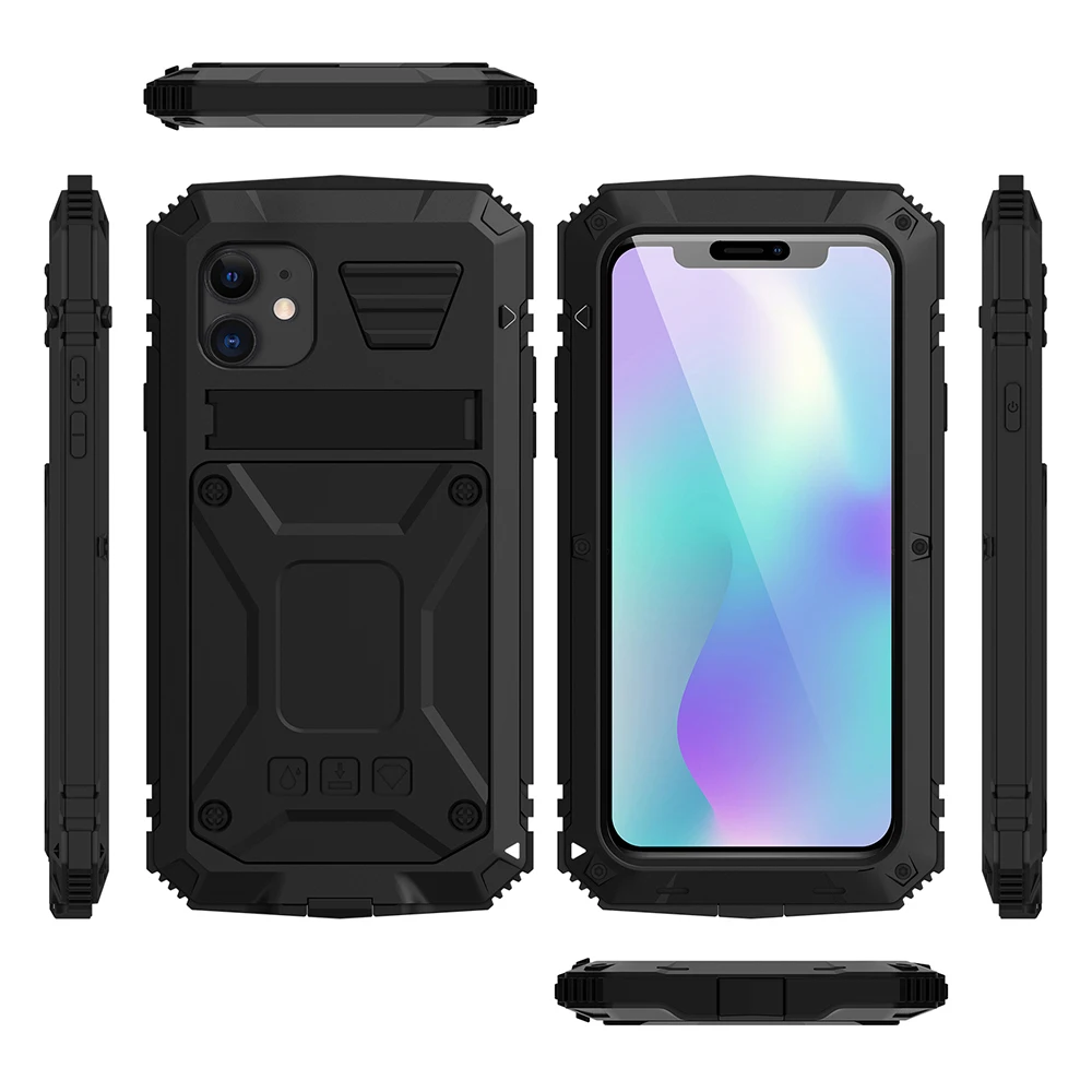 Для iPhone 11 Pro Max чехол 360 Водонепроницаемый металлический стенд сверхмощный