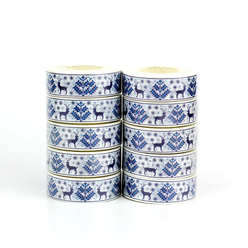 

NEW 10pcs/Lot Decorative Blue Reindeer Snowflake Christmas Washi Tapes for Planner Adhesive Masking Tape Cute Stationery
