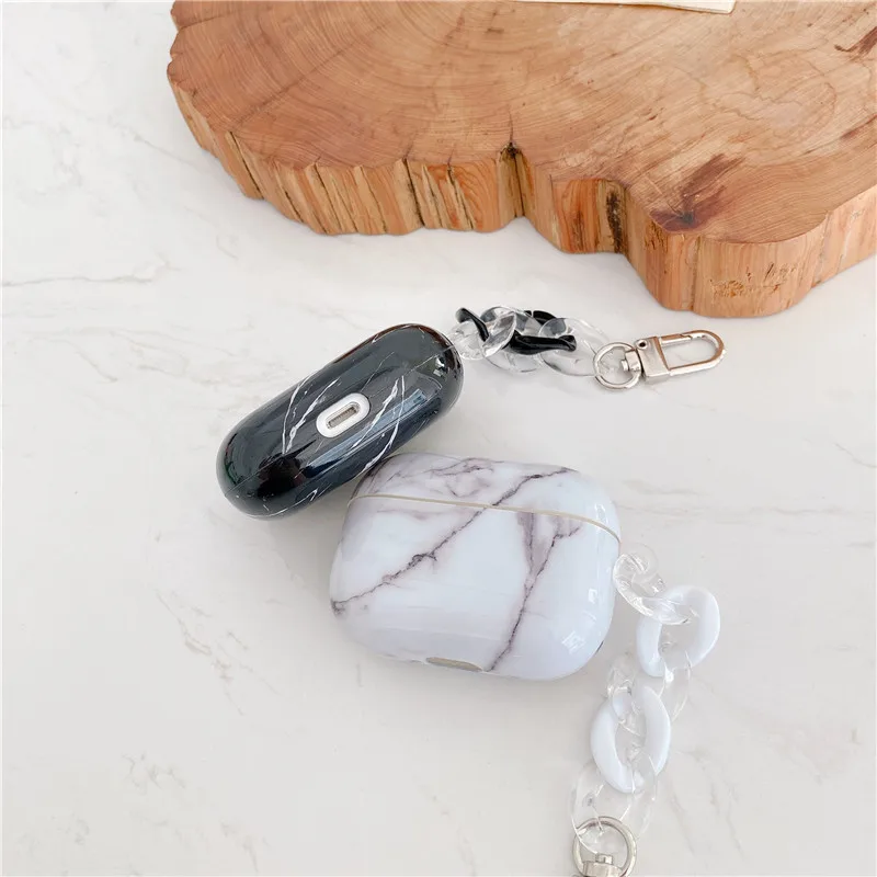 

Marble Granite Cracked Acrylic Keychain Bracelet soft Case For apple Airpods 1 2 Pro Wireless charging Bluetooth headset cover