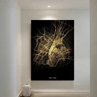 Плакат с картой Нью-Йорка из Вашингтона и города Чикаго, США, Черное золото, Высококачественная декоративная Картина на холсте для украшения стен