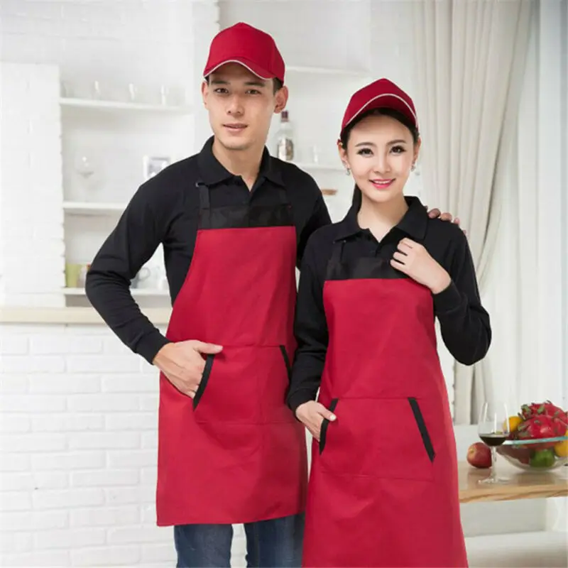 Kitchen Aprons 1PC Solid Cooking Apron For Woman Men Chef Waiter Cafe Shop BBQ Hairdresser with Pockets Work Bibs | Дом и сад