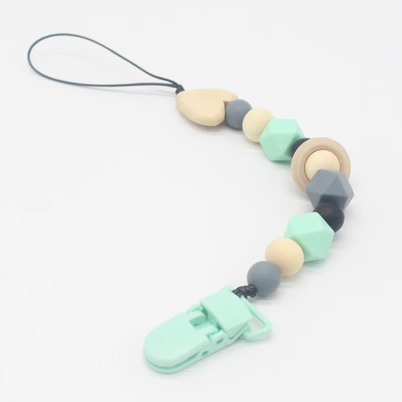 Chupete de silicona para dentici&oacute;n de beb&eacute;, 1 unidad, Clips de madera, cadena para chupete, juguetes para morder-2