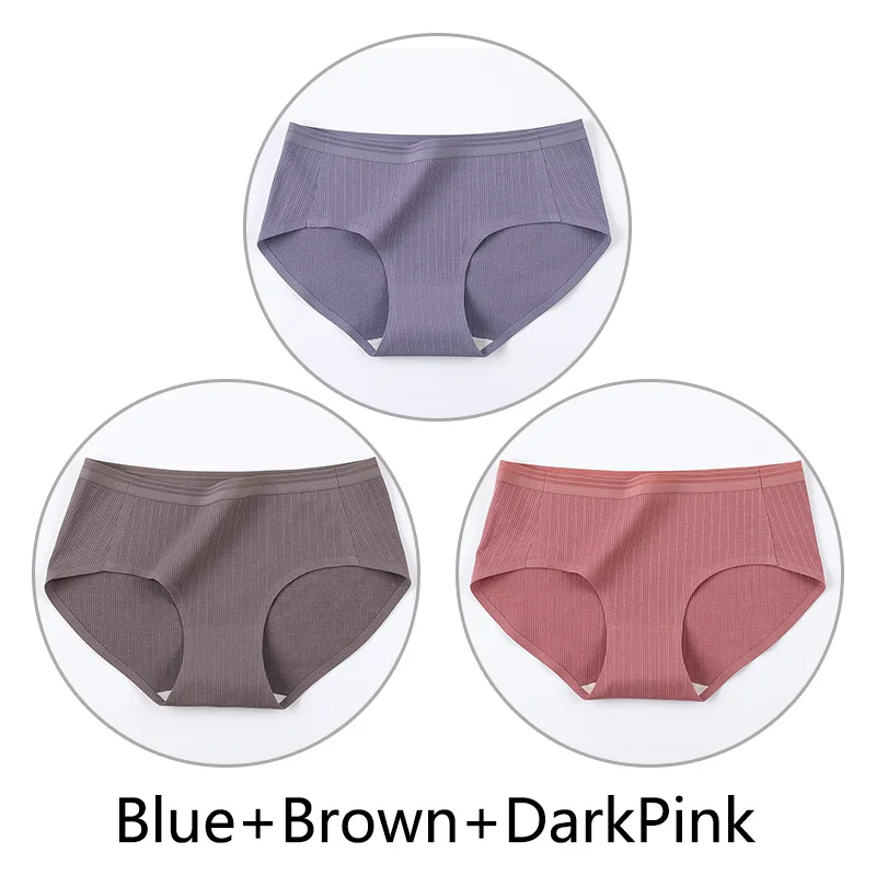 Blue Brown DarkPink 3 шт. нитки жаккардовые процесс дышащие трусики женские сексуальные хлопковые шорты Бесшовные мягкое нижнее белье m-xl девушки нижнее белье - Цвет: Blue Brown DarkPink