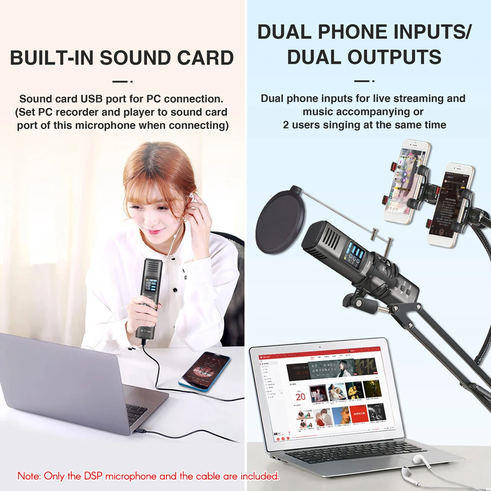 Многофункциональный DSP умный микрофон мобильный телефон с USB-звуковой картой