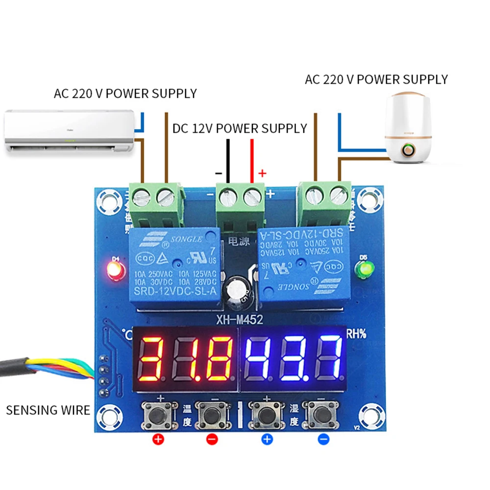 

Xh-m452 Temperature And Humidity Control Module Digital Display Word High Precision Double Output Automatic Constant Temperature