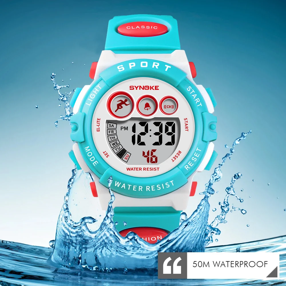 

SYNOKE Brand Kids Luminous Watches LED Colorful Flash Digital Waterproof Alarm for Boys Girls Date Week Children's Clock 9802