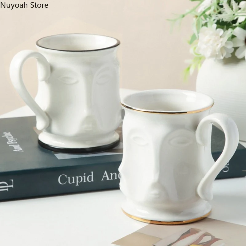 

Nordic Personality White Ceramic Face Mug Luxury Phnom Penh Coffee Cup Office Living Room Creative Water Cup/Exquisite Gift