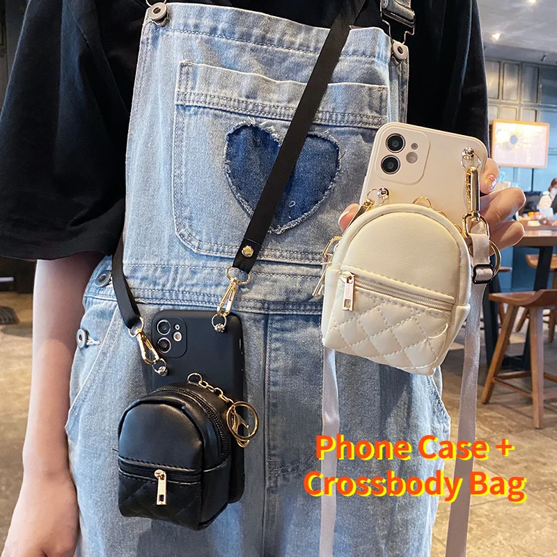 Telefon kılıfı sikke çanta iPhone 13 /12/11 Pro Max Mini Crossbody kılıfı deri cüzdan 2 In 1 kadın moda telefon kılıfı beyaz