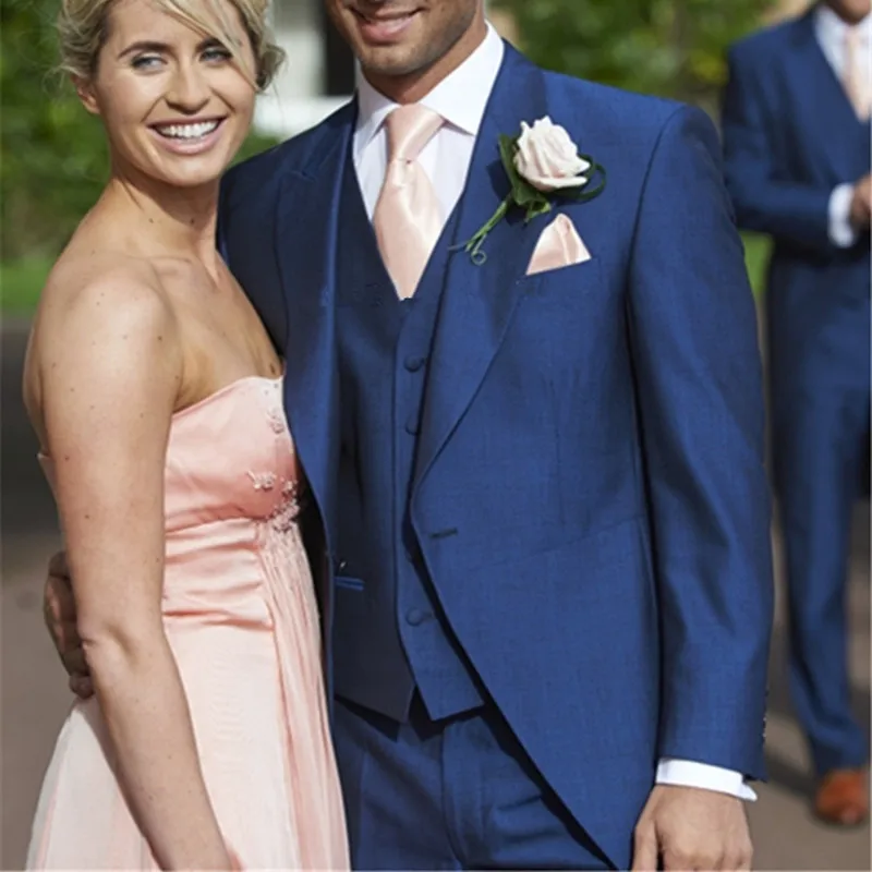 

Long Tailcoat Wedding Men Suit tuxedos and Vest 2021 new Custom Made Royal Blue homme Slim Fit mens blazers suits wedding groom