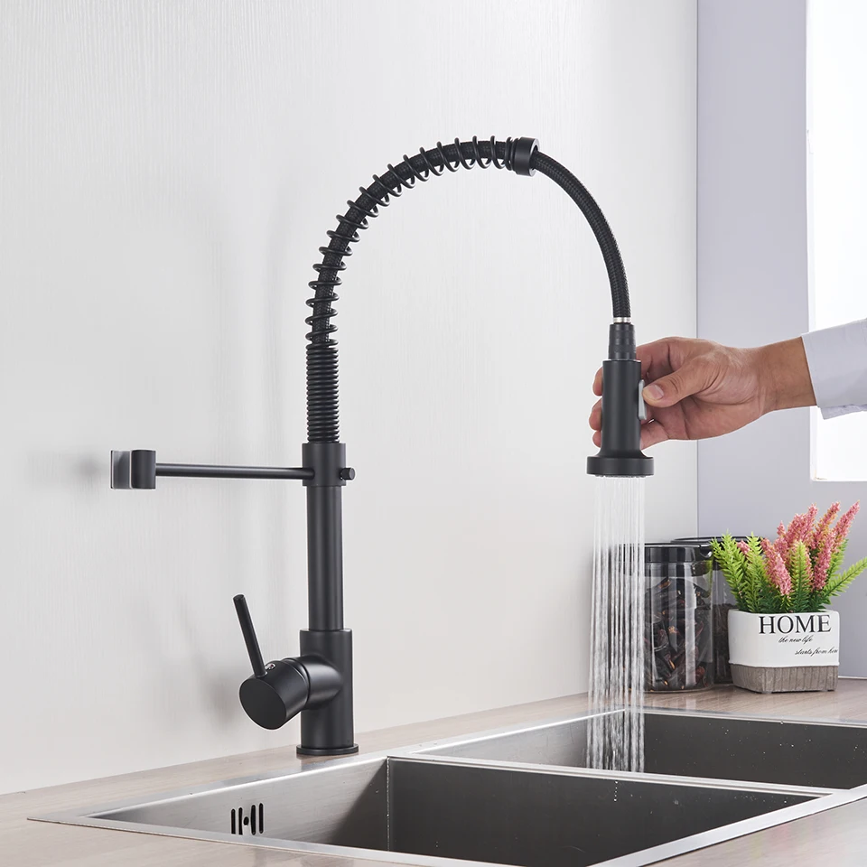 Матовый черный кухонный кран смеситель с креплением на раковину поворот 360