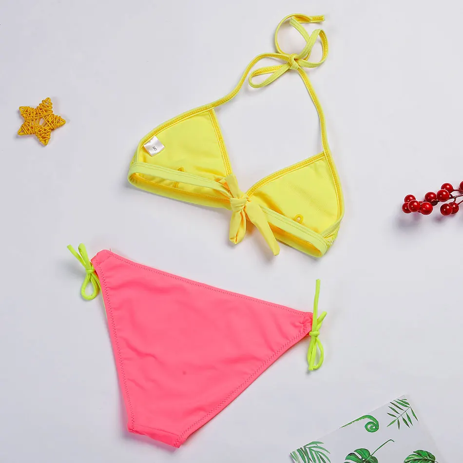 Женский купальник с блестками комплект бикини для маленькой девочки топ лямкой