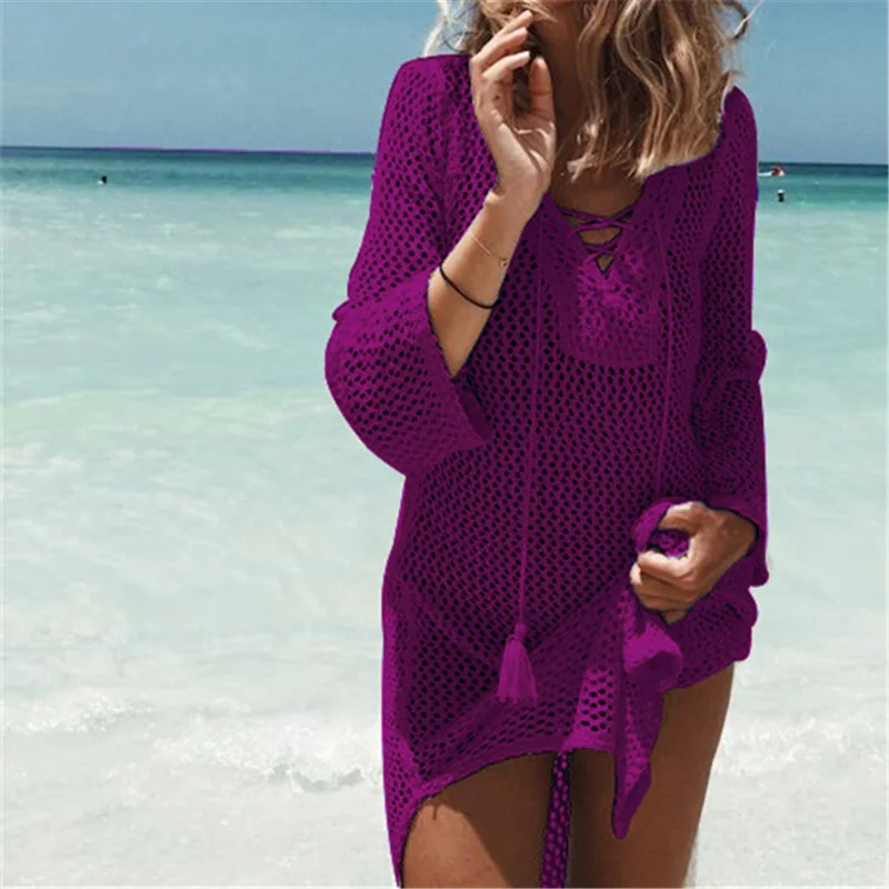 

New Arrivals Sexy Beach Cover up Crochet White Swimwear Dress Ladies Bathing Suit Cover ups Beach Tunic Saida de Praia #Q188