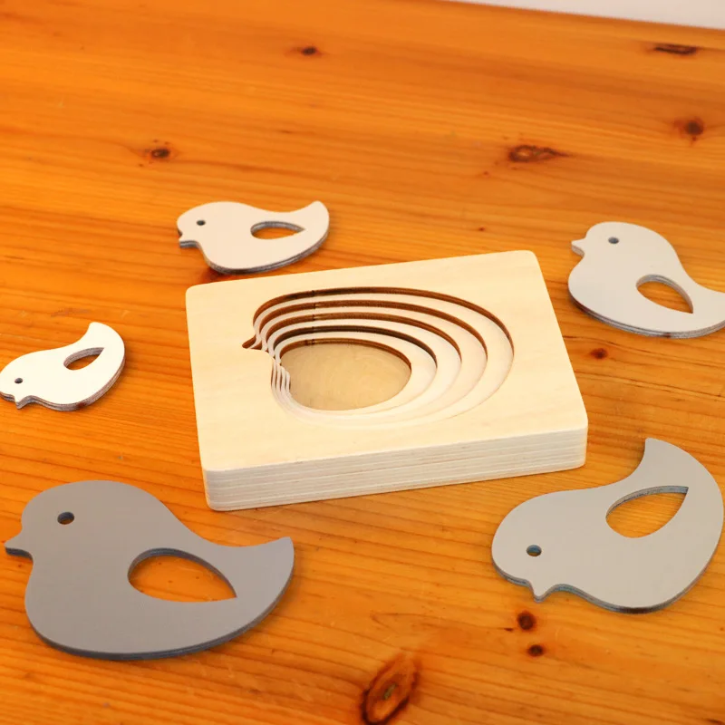 Деревянная головоломка с мультяшными животными пятислойная градиентная цветная