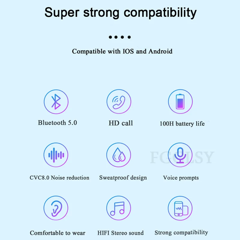 TWS стереонаушники FGCLSY с поддержкой Bluetooth 5 0 и зарядным футляром на 2200 мА ·
