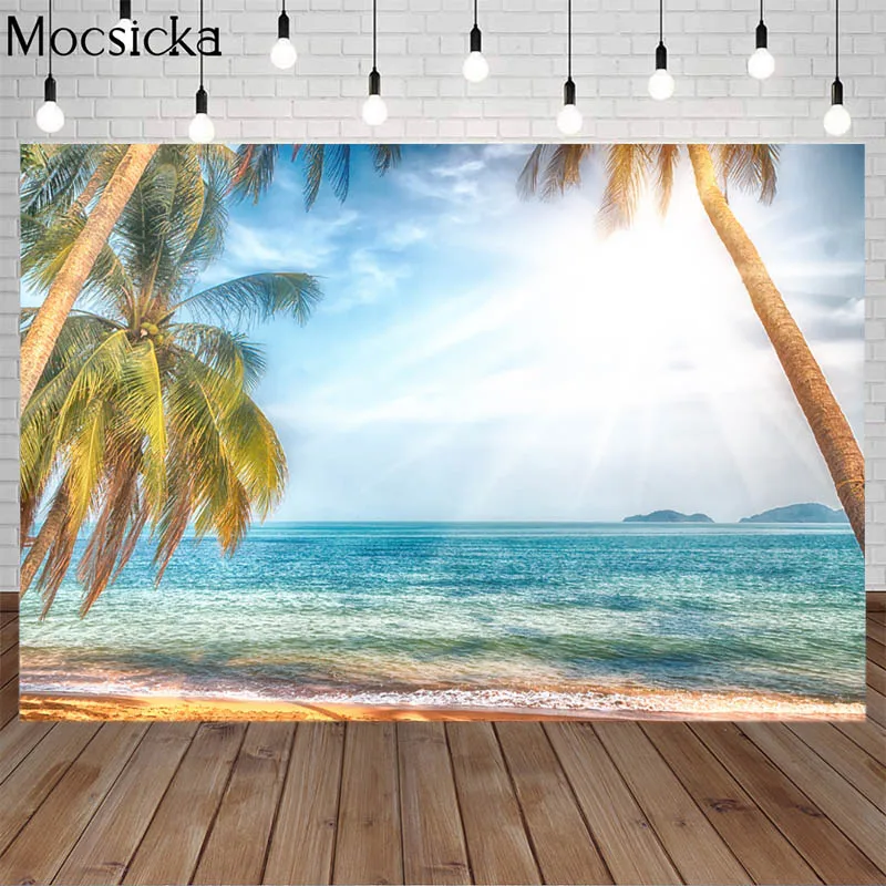 

Mocsicka летние каникулы фоны для фотосъемки пляж фон с изображением побережья голубого моря и неба гавай ладони реквизит в виде деревьев фон д...