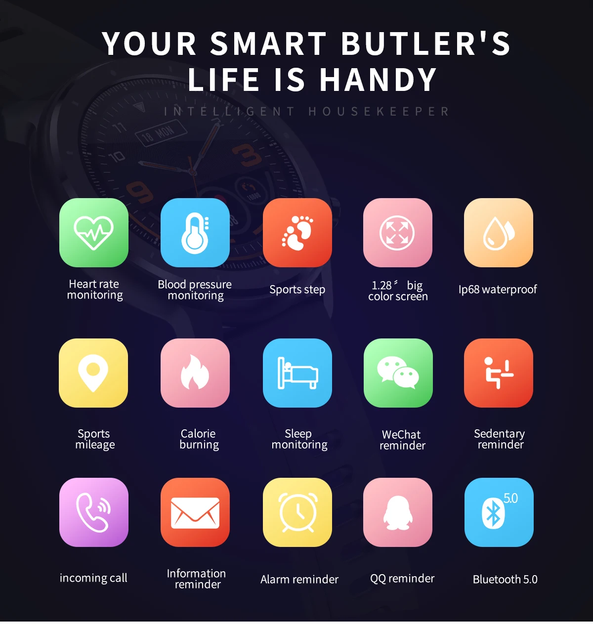 Круглый сенсорный экран Смарт-часы с шагомером для мужчин и женщин браслет