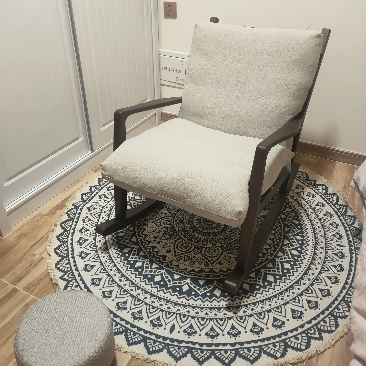 구매 보헤미안 라운드 모양의 다기능 기하학 그라운드 매트 92cm ,INS 인기 복고풍 장식 침대 옆 깔개, 면 식탁 매트