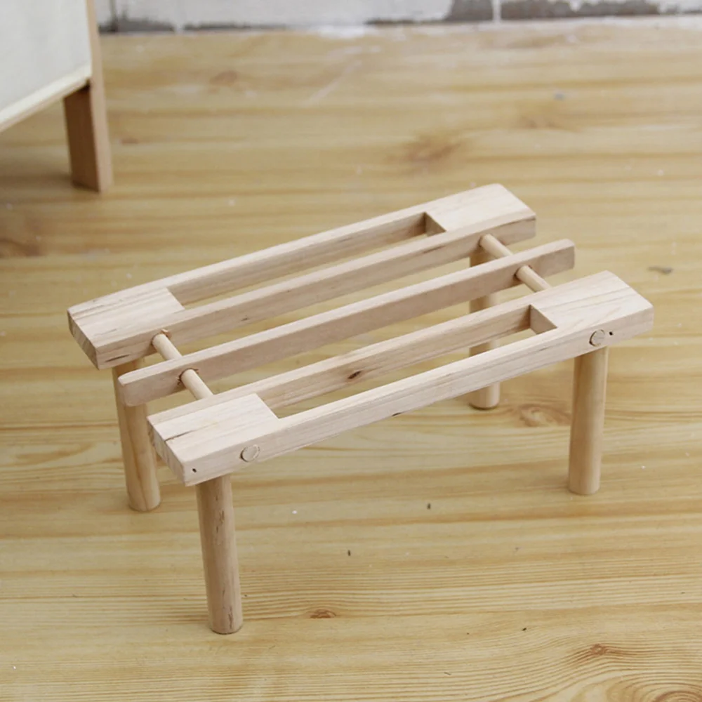 

2Pcs Mini Wooden Bench Tabletop Long Chair Adornment Kids House Decoration