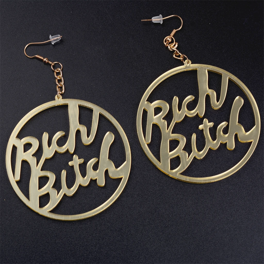 

JUCHAO Fashion English Letter Big Circle Pendant Earrings Women Exaggerated Style Street Ornaments Long Earrings