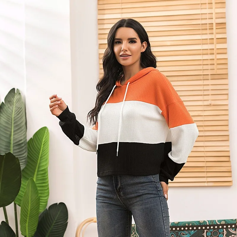 

New Autumn Woman Hoodie Vintage Sweatshirt Hedging Long Sleeve Color Matching Streetwear Hoodies Tops Fall Women's Clothing 2020