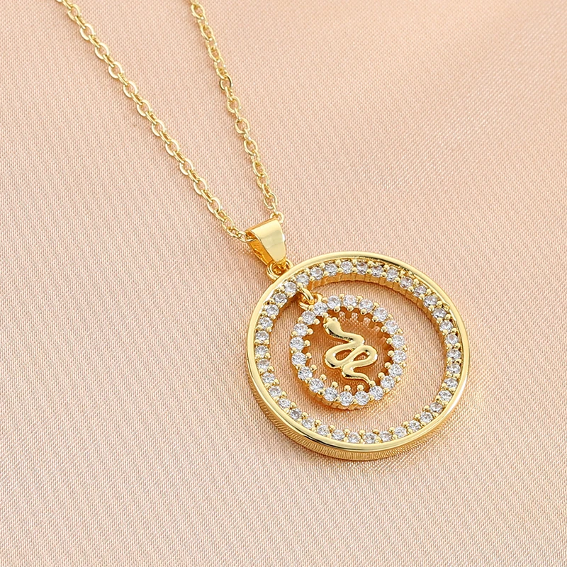 

The New Double-Layer Geometric Round Pendant Creative Unique Micro Pave Zircon Design Necklace For Woman