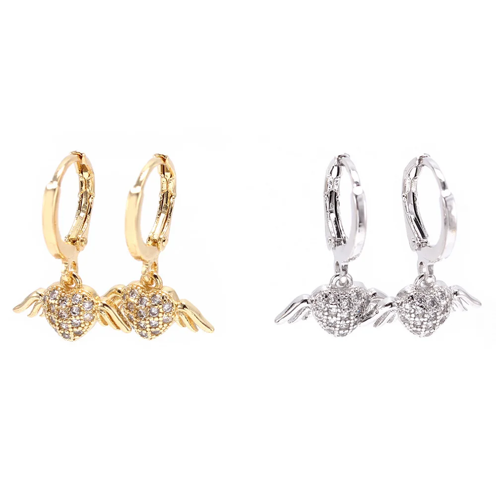 Маленькие модные серьги подвески с кубическим цирконием в форме сердца и ангела