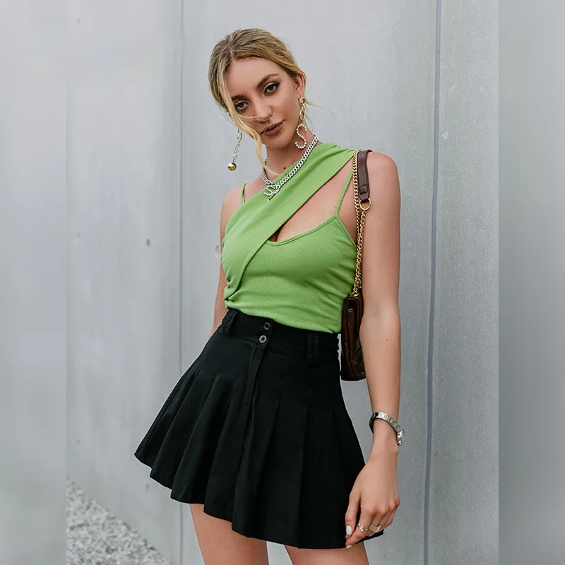 

Casual High Waist Women Pleated Skirt Summer Sexy Black Female Hottie Short A-line Skirts Streetwear Fashion Mini Skirts New