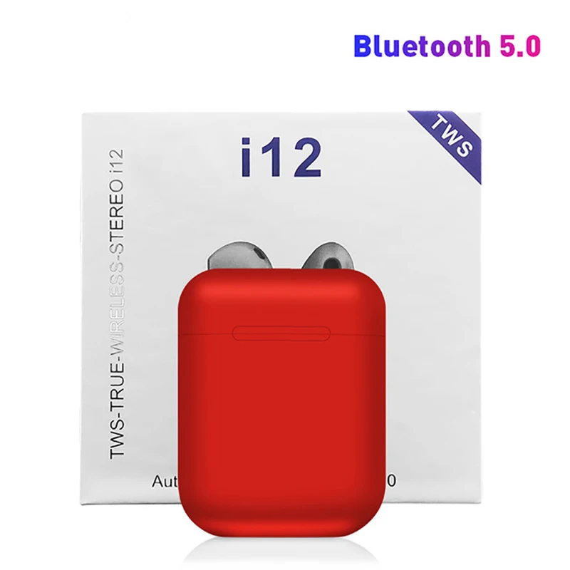 Красный Оригинальные i12 TWS Touch control мини беспроводные наушники Bluetooth 5,0 гарнитура наушники для всех смартфонов PK i20 i30 i60 i80 tws - Цвет: Красный