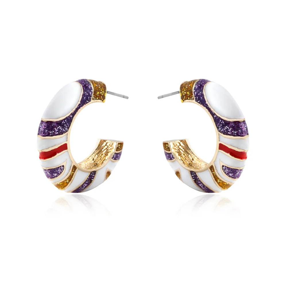 1pair Style 5 Трендовые многоцветные эмалированные c-образные серьги-гвоздики для женщин радужного цвета с блестками геометрические металлические серьги-каффы аксессуары - Окраска металла: 1pair Style 5