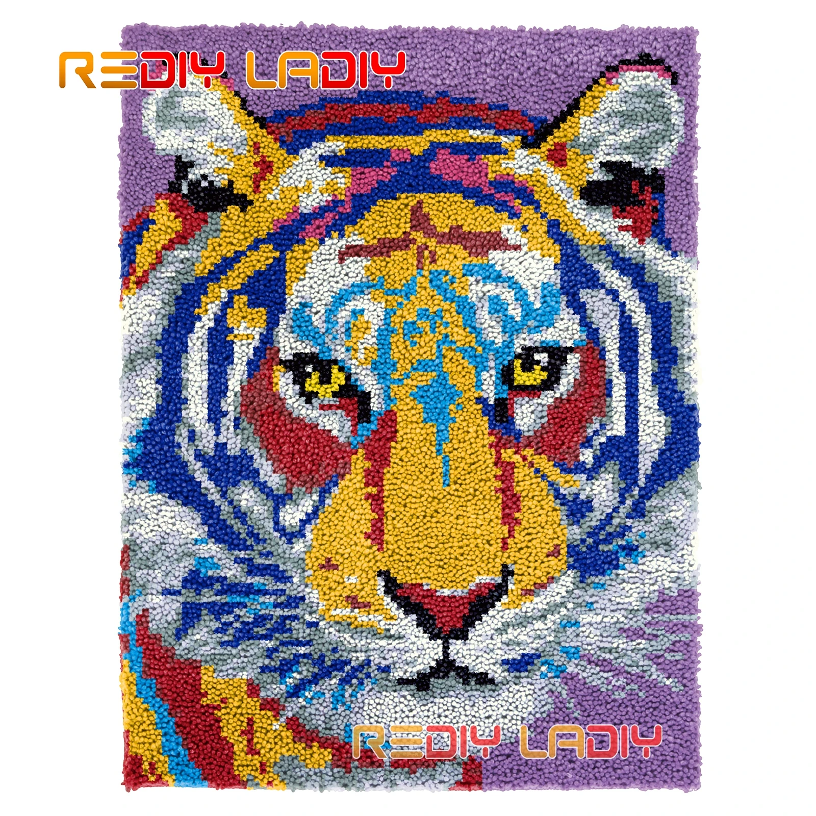 

DIY Carpet Rug Kits Colorful Tiger Seat Cushion Latch Hook Rug Thick Yarn Needlework Crocheting Tapestry Knotted Floor Mat Craft