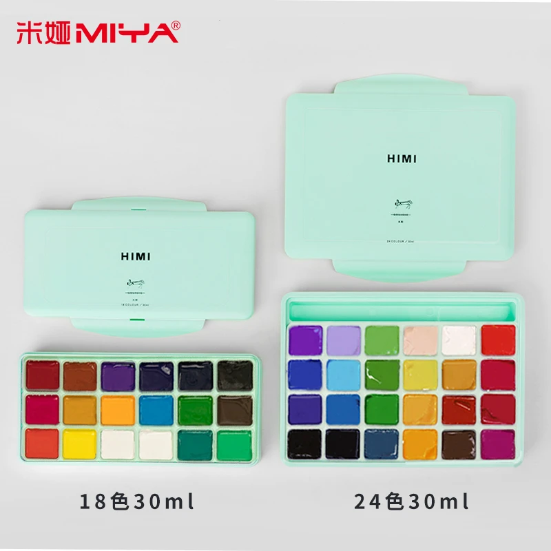 

MIYA HIMI Gouache Paints Set 18/24colors 30ml Jelly Cup Non-Toxic Gouache Artist Watercolor Paint with Palette for Painting Art