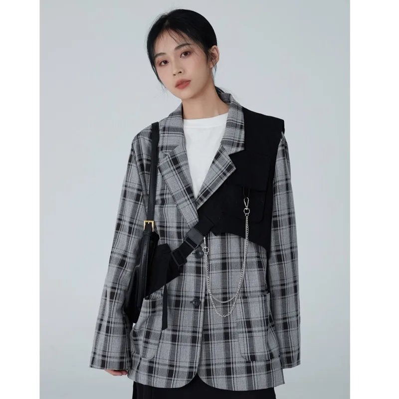 

New Women Elegant Paild Suit Blazer For Women Jacket 2021 Spring Korean Loose Fit Work Two Piece Retro Coat Female Outwear