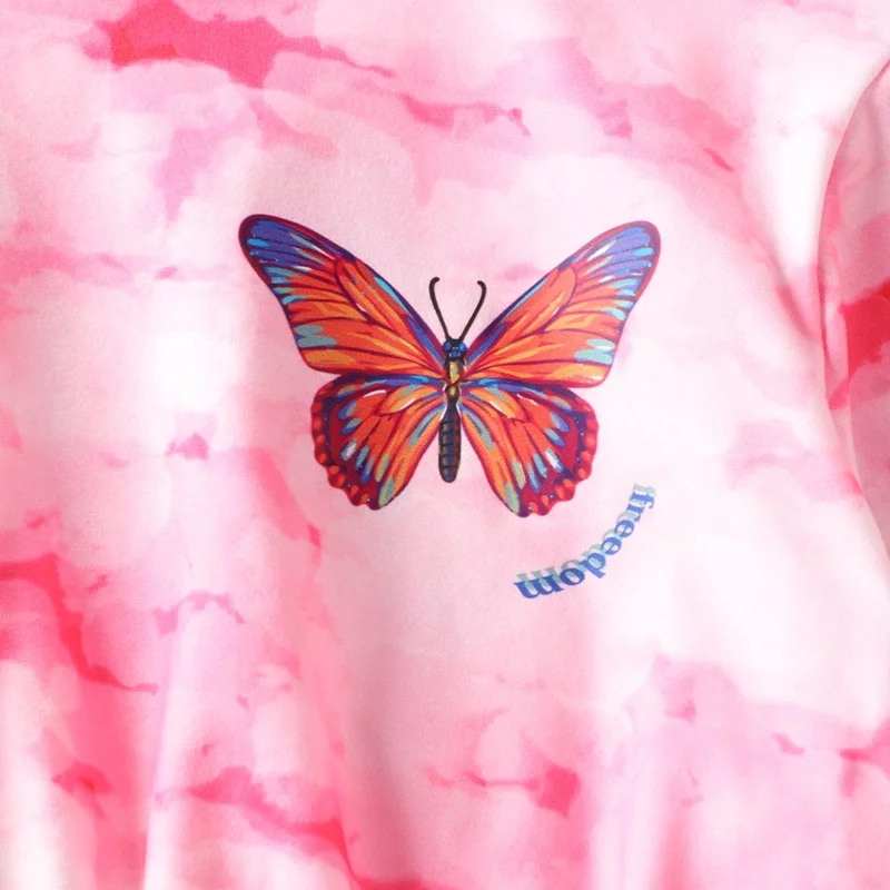 5-10 Years Kids Clothes Sets Spring Fall Children Clothes Sets Pink Butterfly Hoodies Tops+long Pants Girls Clothes Hot Selling