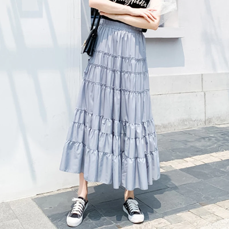 

Limiguyue Slim Women Skirt high waist chiffon cake skirts Pleated Gothic Fashion Korean multi-layered Saias Midi Faldas K525