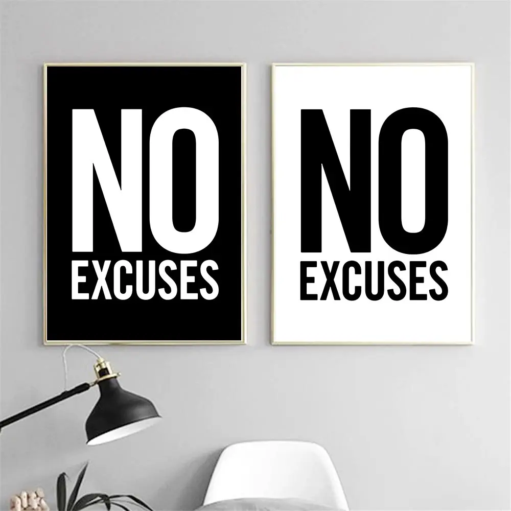 

Motivational Quotes Wall Art Canvas Painting Black White Words No Excuses Poster And Print Minimalist Pictures Study Room Decor