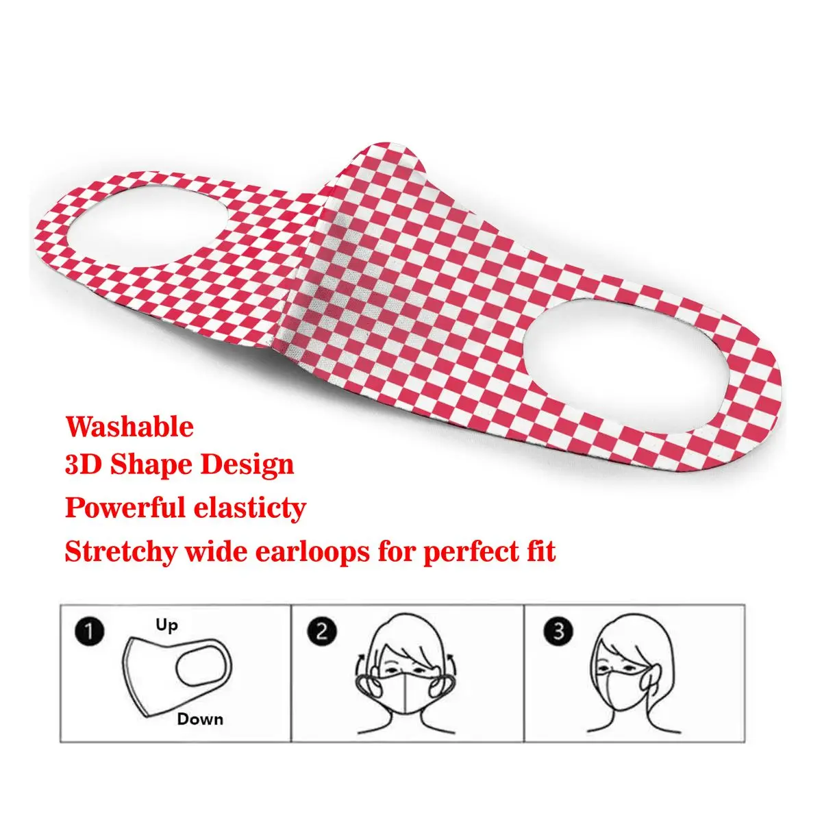 

Washable Earloop Mask 3D Red White Checkerboard Flag Cycling Anti Dust Mouth Face Care Respirator for Summer
