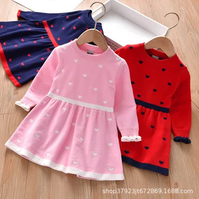 

Girls Dress Autumn Children's Korean Style Knitted Sweater Dress New Children's Clothing Spring Baby Girl Princess Sweater Dress